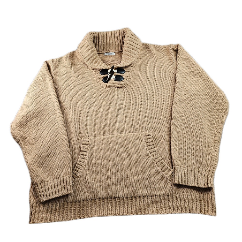 COOFANDY Sweater Mens 3XL Brown Knitted Relaxed Fit Shawl‎ Collar Toggle Button